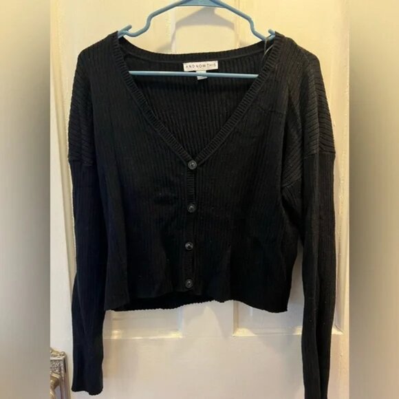 Loose Knit Button up Black Cardigan - Picture 1 of 2